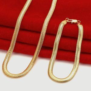 6mm Wide 18K Yellow Gold 22 Inch Herringbone Necklace and 8 inch Bracelet Combo